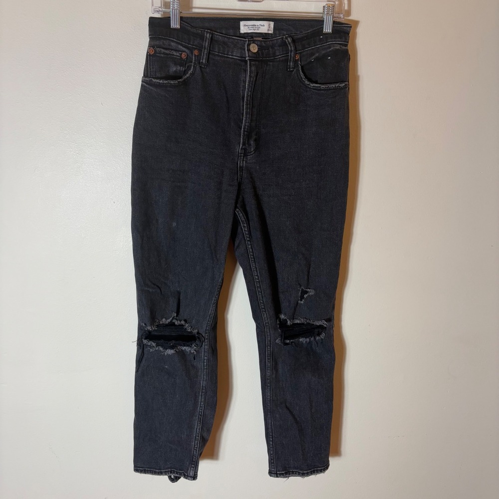 Abercrombie‎ & Fitch Curve Love Ankle Straight Jeans Size 27/4R Black Distressed